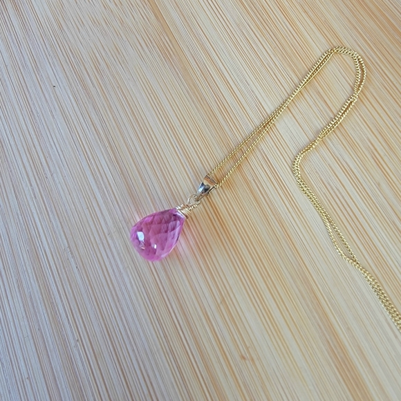 Pink sapphire  Necklace Minimalist Crystal Gemstone September Birthstone - Picture 3 of 6